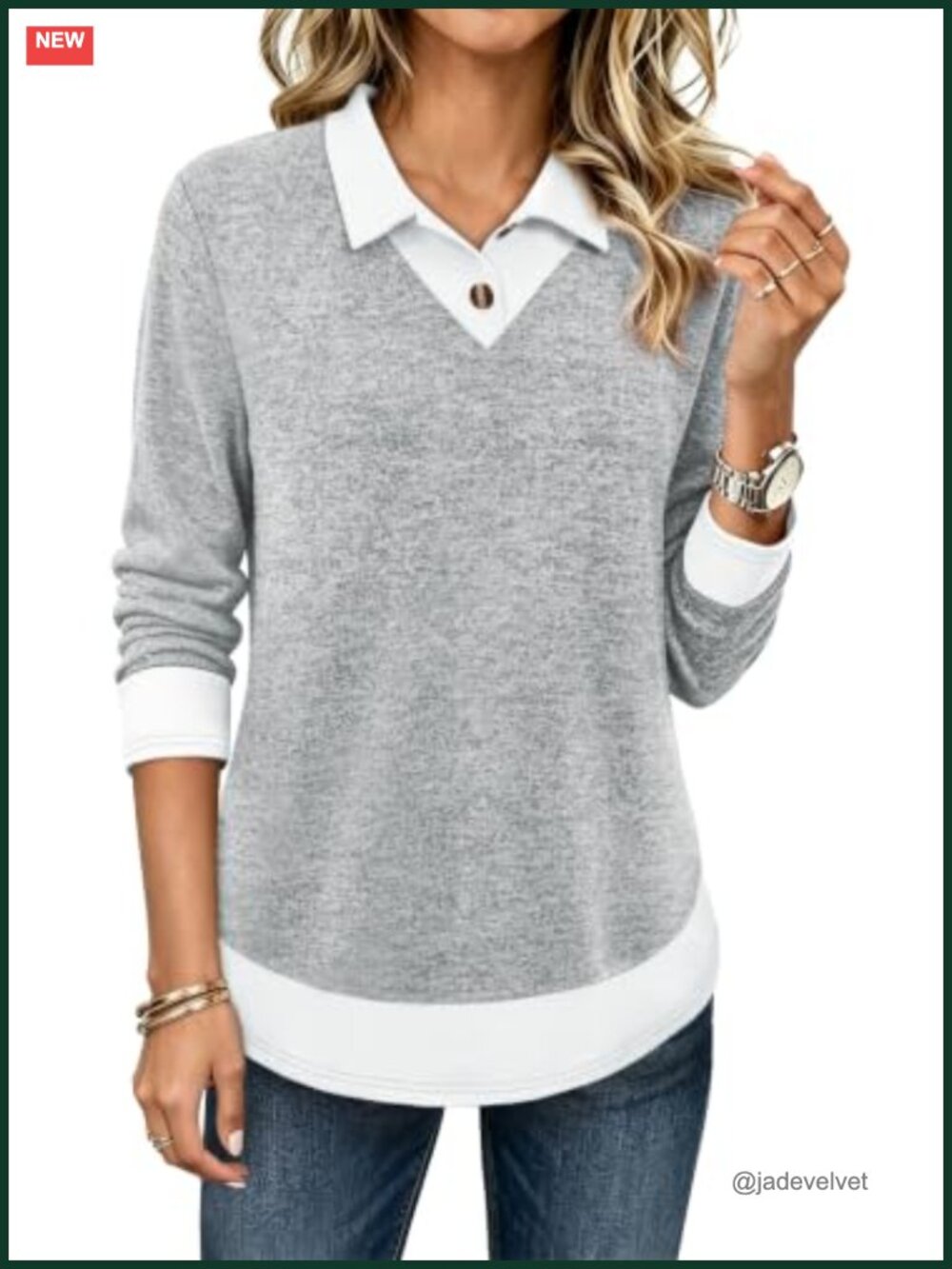 Womens Polo Tunic Top Long Sleeve Button Collar Layered Work Blouse
